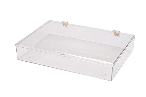 Square Hinged Plastic Container with Snap Closure