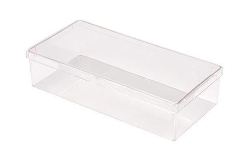 Square Plastic Container with overfit lid, 6-3/4 x 3-3/16 x 1-5/8, 082c