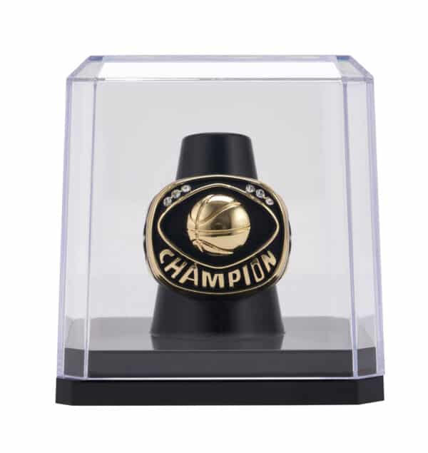 front view ring display case black base