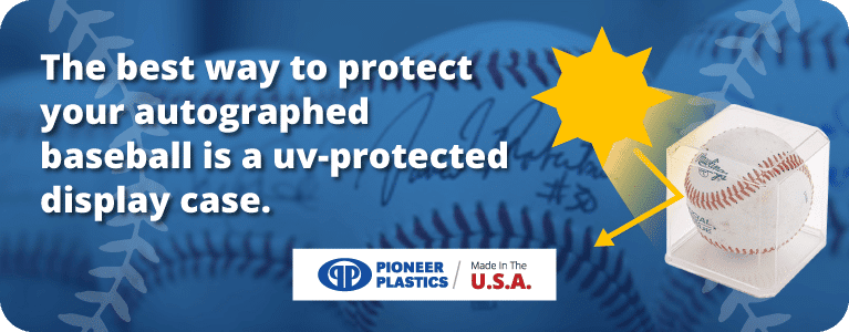 The best way to protect your autographed baseball is a uv-protected display case.