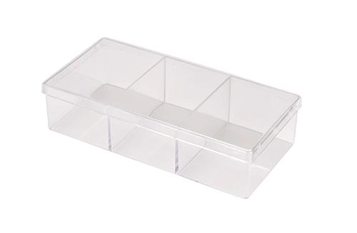 Clear square plastic Container with dividers - 6-3/4″ x 3-3/16″ x 1-5/8″