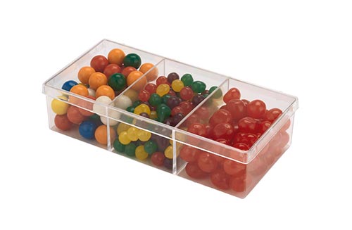 Clear square plastic Container with dividers - 6-3/4″ x 3-3/16″ x 1-5/8″