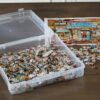 Scrapbook storage case holding puzzle pieces