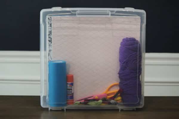 Pioneer scrapbook storage case upright with craft supplies inside