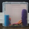 Pioneer scrapbook storage case upright with craft supplies inside