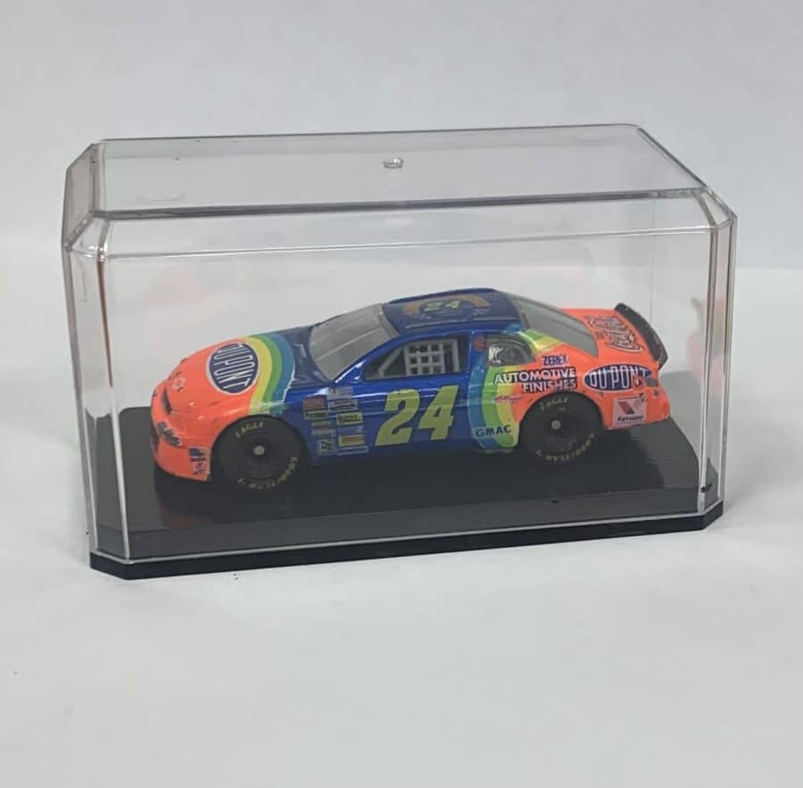 Diecast NASCAR model 24 displayed in a protective case, perfect for collectors.