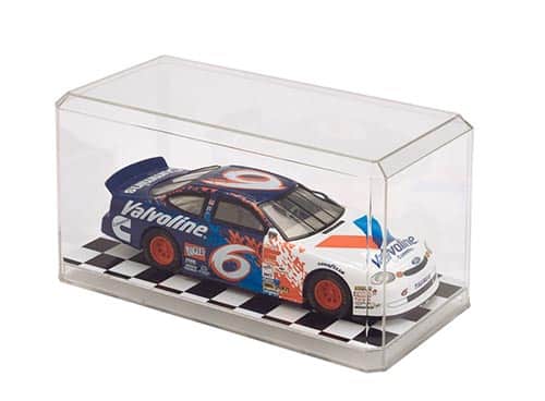 Valvoline racing car model displayed in a clear protective case.