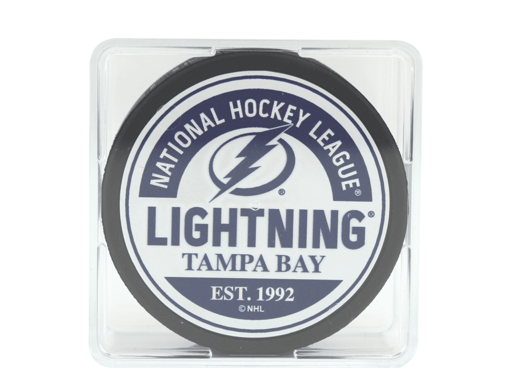 Tampa Bay Lightning hockey puck, official NHL merchandise, established 1992.