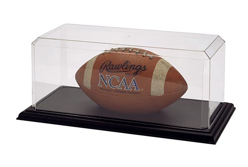 NCAA football in a display case for showcasing memorabilia and collectibles.