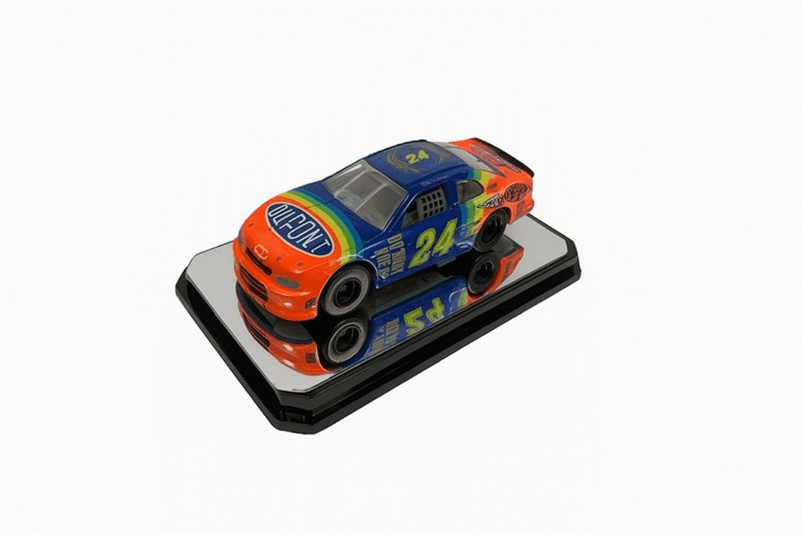 Colorful mini race car toy for collectors, perfect for display and play.