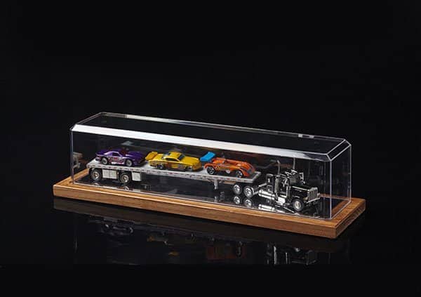 collectible display case with cars inside