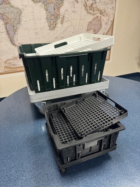 Stacked storage baskets for efficient organization and decluttering in home spaces.