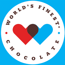 Worlds Finest Chocolate logo with heart design and vibrant colors.