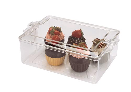 Delicious chocolate and strawberry cupcakes in a clear storage case. Perfect for any occasion!