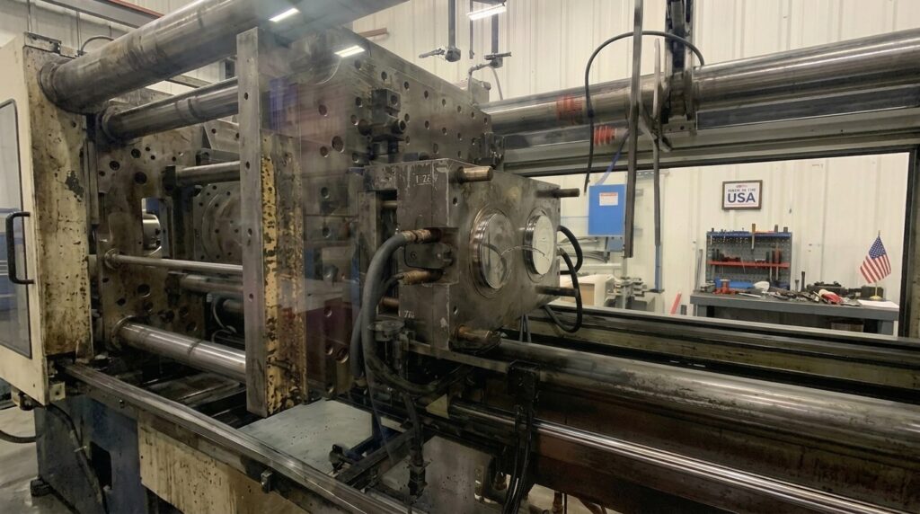 Factory floor injection molding press machine